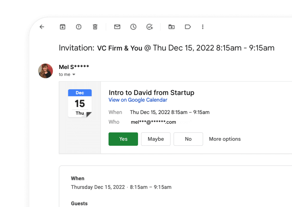 Calendar invite with a VC firm